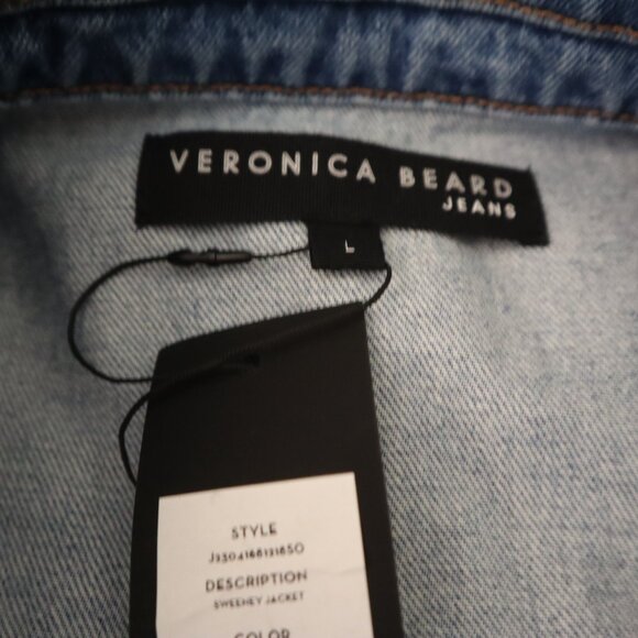 Veronica Beard Blue Denim Jacket Sweeney Cropped Raw Hem Size Large New Tag $428 - Picture 5 of 7